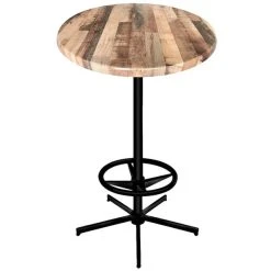 Holland Bar Stool OD21642BWOD36RRustic 36" Round Rustic Wood Laminate Outdoor / Indoor Bar Height Table With Foot Rest Base