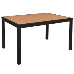 BFM Seating Longport 35" X 71" Black Aluminum Bolt-Down Bar Height Table With Synthetic Teak Top