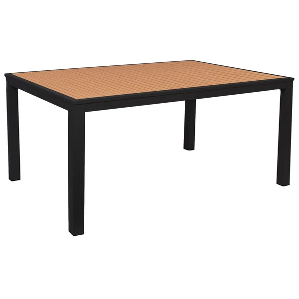 BFM Seating Longport 35" X 71" Black Aluminum Bolt-Down Standard Height Table With Synthetic Teak Top 1 BFM Seating Longport 35" X 71" Black Aluminum Bolt-Down Standard Height Table With Synthetic Teak Top