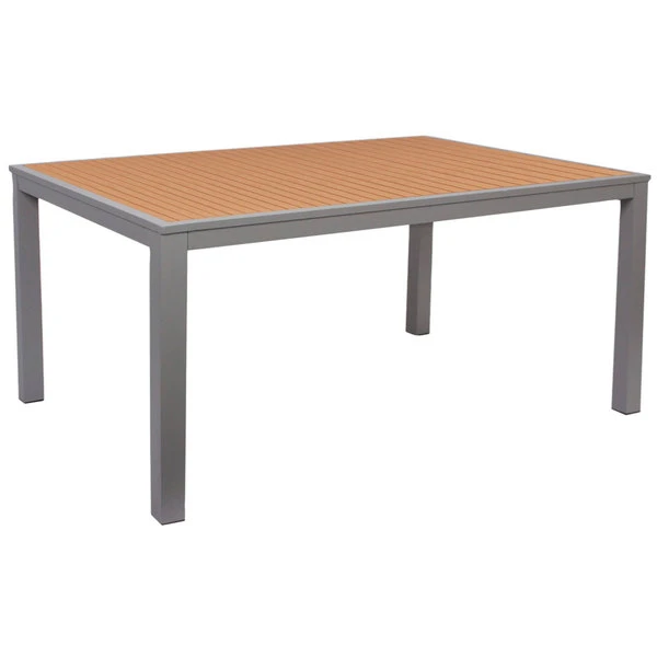 BFM Seating Longport 35" X 71" Silver Aluminum Bolt-Down Standard Height Table With Synthetic Teak Top 1 BFM Seating Longport 35" X 71" Silver Aluminum Bolt-Down Standard Height Table With Synthetic Teak Top