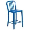 Flash Furniture CH-61200-24-BL-GG 24" Blue Metal Indoor / Outdoor Counter Height Stool With Vertical Slat Back