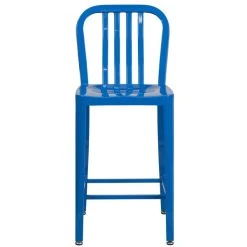 Flash Furniture CH-61200-24-BL-GG 24" Blue Metal Indoor / Outdoor Counter Height Stool With Vertical Slat Back -Polywood store 1615562