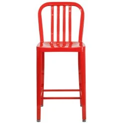 Flash Furniture CH-61200-24-RED-GG 24" Red Metal Indoor / Outdoor Counter Height Stool With Vertical Slat Back -Polywood store 1615578