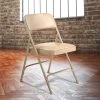 National Public Seating 1201 Beige Metal Folding Chair With 1 1/4" French Beige Vinyl Padded Seat
