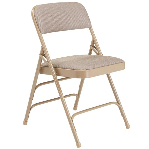 National Public Seating 2301 Beige Metal Folding Chair With 1 1/4" Cafe Beige Fabric Padded Seat 2 National Public Seating 2301 Beige Metal Folding Chair With 1 1/4" Cafe Beige Fabric Padded Seat - Image 2