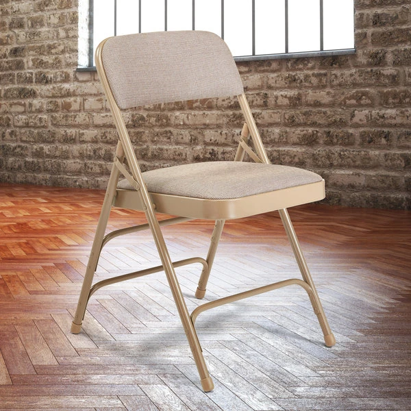 National Public Seating 2301 Beige Metal Folding Chair With 1 1/4" Cafe Beige Fabric Padded Seat 1 National Public Seating 2301 Beige Metal Folding Chair With 1 1/4" Cafe Beige Fabric Padded Seat