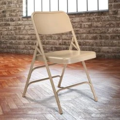 National Public Seating 301 Beige Premium Metal Triple-Brace Folding Chair