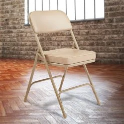 National Public Seating 3201 Beige Steel Folding Chair With 2" Beige Vinyl Padded Back And Seat