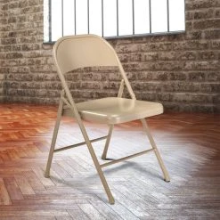 National Public Seating 901 Commercialine Beige Metal Folding Chair