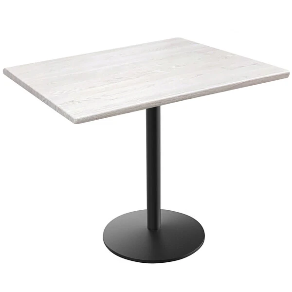 Holland Bar Stool OD214-2230BWOD3048WA EnduroTop 30" X 48" White Ash Wood Laminate Outdoor / Indoor Standard Height Table With Round Base 1 Holland Bar Stool OD214-2230BWOD3048WA EnduroTop 30" X 48" White Ash Wood Laminate Outdoor / Indoor Standard Height Table With Round Base