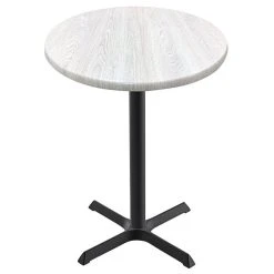 Holland Bar Stool OD211-3042BWOD30RWA EnduroTop 30" Round White Ash Wood Laminate Outdoor / Indoor Bar Height Table With Cross Base