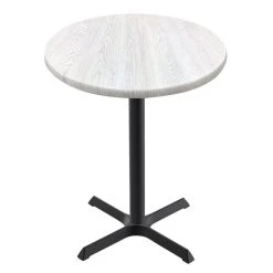 Holland Bar Stool OD211-3036BWOD30RWA EnduroTop 30" Round White Ash Wood Laminate Outdoor / Indoor Counter Height Table With Cross Base