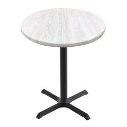 Holland Bar Stool OD211-3030BWOD30RWA EnduroTop 30" Round White Ash Wood Laminate Outdoor / Indoor Standard Height Table With Cross Base