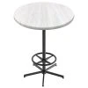 Holland Bar Stool OD21642BWOD30RWA EnduroTop 30" Round White Ash Wood Laminate Outdoor / Indoor Bar Height Table With Foot Rest Base