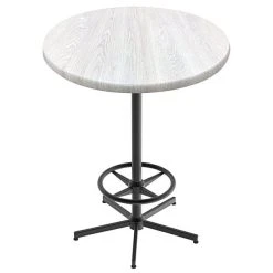 Holland Bar Stool OD21642BWOD30RWA EnduroTop 30" Round White Ash Wood Laminate Outdoor / Indoor Bar Height Table With Foot Rest Base