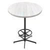 Holland Bar Stool OD21642BWOD36RWA EnduroTop 36" Round White Ash Wood Laminate Outdoor / Indoor Bar Height Table With Foot Rest Base