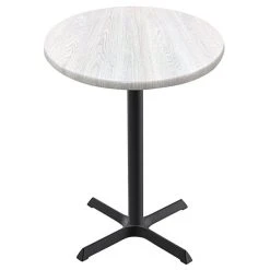 Holland Bar Stool OD211-3042BWOD36RWA EnduroTop 36" Round White Ash Wood Laminate Outdoor / Indoor Bar Height Table With Cross Base