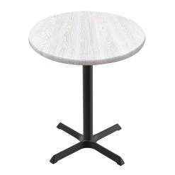 Holland Bar Stool OD211-3030BWOD36RWA EnduroTop 36" Round White Ash Wood Laminate Outdoor / Indoor Standard Height Table With Cross Base