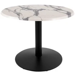 Holland Bar Stool OD214-2230BWOD30RWM 30" Round White Marble Laminate Outdoor / Indoor Standard Height Table With Round Base