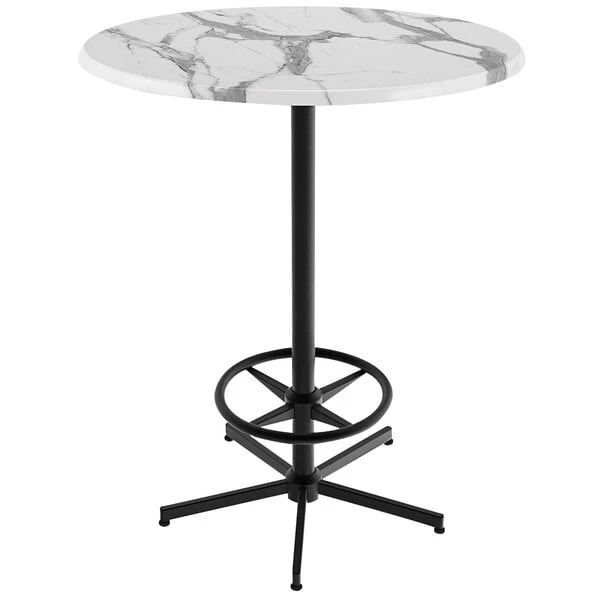 Holland Bar Stool OD21642BWOD30RWM 30" Round White Marble Laminate Outdoor / Indoor Bar Height Table With Foot Rest Base 1 Holland Bar Stool OD21642BWOD30RWM 30" Round White Marble Laminate Outdoor / Indoor Bar Height Table With Foot Rest Base