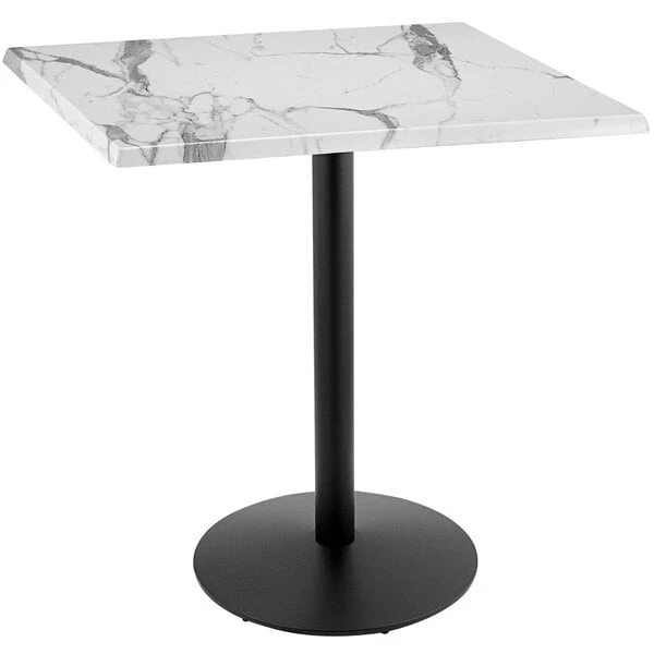 Holland Bar Stool OD214-2242BWOD36SQWM 36" Square White Marble Laminate Outdoor / Indoor Bar Height Table With Round Base 1 Holland Bar Stool OD214-2242BWOD36SQWM 36" Square White Marble Laminate Outdoor / Indoor Bar Height Table With Round Base