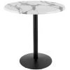 Holland Bar Stool OD214-2242BWOD36RWM 36" Round White Marble Laminate Outdoor / Indoor Bar Height Table With Round Base