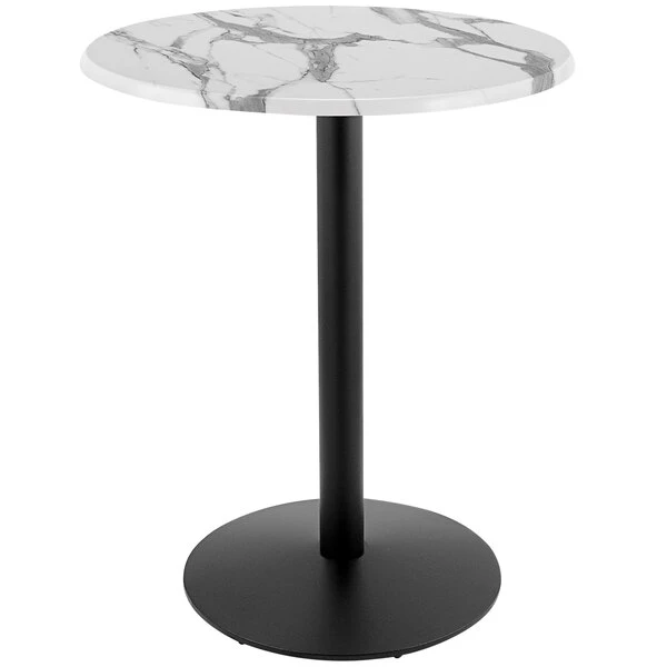 Holland Bar Stool OD214-2242BWOD30RWM 30" Round White Marble Laminate Outdoor / Indoor Bar Height Table With Round Base 1 Holland Bar Stool OD214-2242BWOD30RWM 30" Round White Marble Laminate Outdoor / Indoor Bar Height Table With Round Base