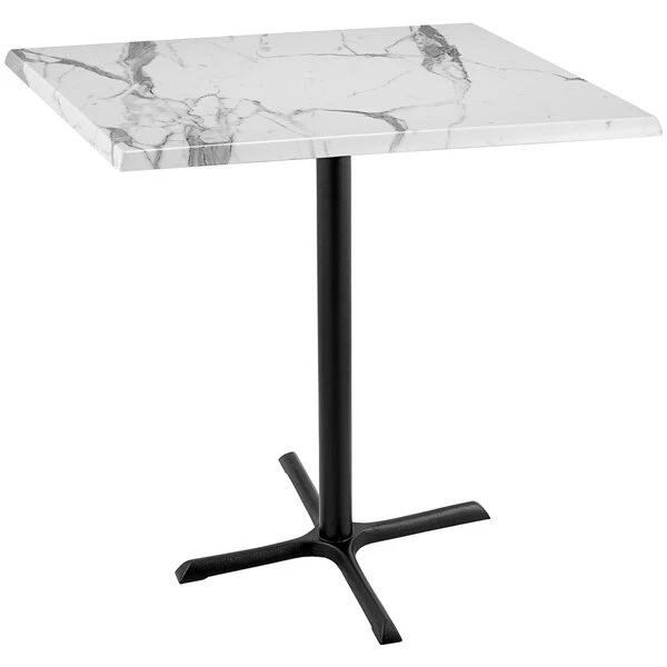Holland Bar Stool OD211-3042BWOD36SQWM 36" Square White Marble Laminate Outdoor / Indoor Bar Height Table With Cross Base 1 Holland Bar Stool OD211-3042BWOD36SQWM 36" Square White Marble Laminate Outdoor / Indoor Bar Height Table With Cross Base