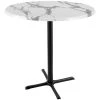 Holland Bar Stool OD211-3042BWOD36RWM 36" Round White Marble Laminate Outdoor / Indoor Bar Height Table With Cross Base