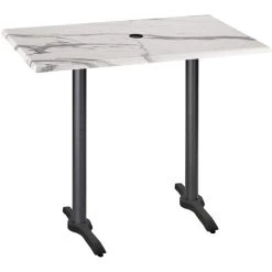 Holland Bar Stool OD211EB-42BWOD3048WMU 30" X 48" White Marble Laminate Outdoor / Indoor Bar Height Table With End Column Base And Umbrella Hole