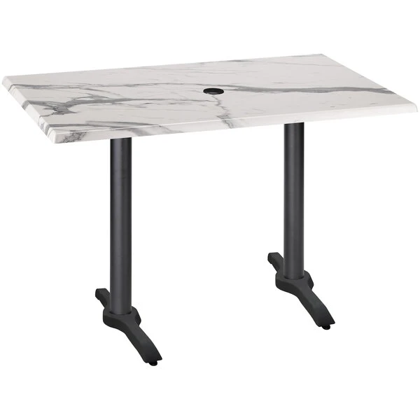 Holland Bar Stool OD211EB-36BWOD3048WMU 30" X 48" White Marble Laminate Outdoor / Indoor Counter Height Table With End Column Base And Umbrella Hole 1 Holland Bar Stool OD211EB-36BWOD3048WMU 30" X 48" White Marble Laminate Outdoor / Indoor Counter Height Table With End Column Base And Umbrella Hole