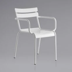 Lancaster Table & Seating 32" X 60" White Powder-Coated Aluminum Dining Height Outdoor Table With Umbrella Hole And 4 Arm Chairs -Polywood store 2184603