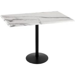 Holland Bar Stool OD214-2242BWOD3048WM 30" X 48" White Marble Laminate Outdoor / Indoor Bar Height Table With Round Base
