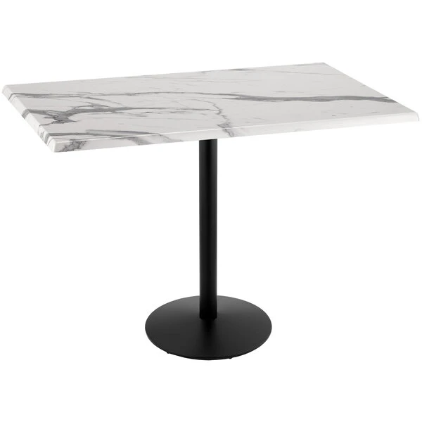 Holland Bar Stool OD214-2242BWOD3048WM 30" X 48" White Marble Laminate Outdoor / Indoor Bar Height Table With Round Base 1 Holland Bar Stool OD214-2242BWOD3048WM 30" X 48" White Marble Laminate Outdoor / Indoor Bar Height Table With Round Base