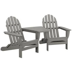 POLYWOOD Classic Series Slate Grey Folding Adirondack Chairs With Connecting Table
