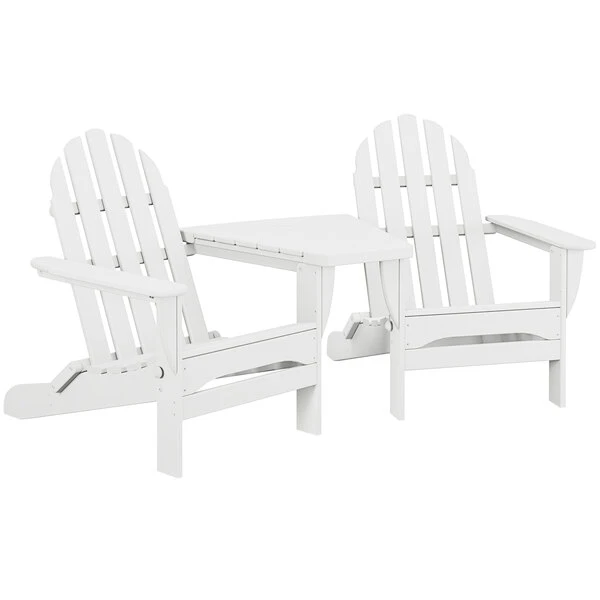 POLYWOOD Classic Series White Folding Adirondack Chairs With Connecting Table 1 POLYWOOD Classic Series White Folding Adirondack Chairs With Connecting Table