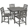 POLYWOOD La Casa Cafe 37" X 37" Slate Grey Farmhouse Trestle 5-Piece Arm Chair Dining Set