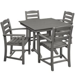 POLYWOOD La Casa Cafe 37" X 37" Slate Grey Farmhouse Trestle 5-Piece Arm Chair Dining Set