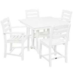 POLYWOOD La Casa Cafe 37" X 37" White Farmhouse Trestle 5-Piece Dining Set