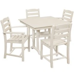POLYWOOD La Casa Cafe 37" X 37" Sand Farmhouse Trestle 5-Piece Dining Set