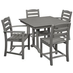 POLYWOOD La Casa Cafe 37" X 37" Slate Grey Farmhouse Trestle 5-Piece Dining Set