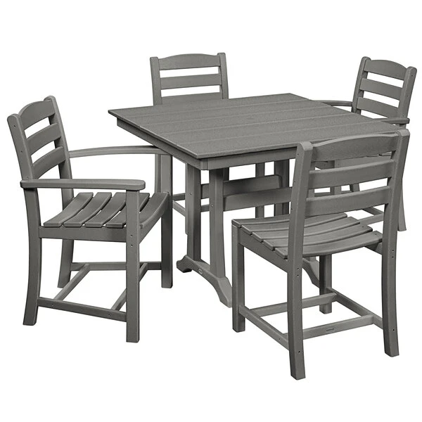 POLYWOOD La Casa Cafe 37" X 37" Slate Grey Farmhouse Trestle 5-Piece Dining Set 1 POLYWOOD La Casa Cafe 37" X 37" Slate Grey Farmhouse Trestle 5-Piece Dining Set