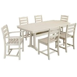 POLYWOOD La Casa Cafe 7-Piece Sand Dining Set With Nautical Trestle Table