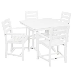 POLYWOOD La Casa Cafe 37" X 37" White Farmhouse Trestle 5-Piece Arm Chair Dining Set