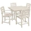 POLYWOOD La Casa Cafe 37" X 37" Sand Farmhouse Trestle 5-Piece Arm Chair Dining Set