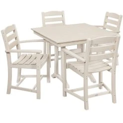 POLYWOOD La Casa Cafe 37" X 37" Sand Farmhouse Trestle 5-Piece Arm Chair Dining Set