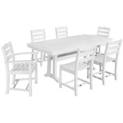 POLYWOOD La Casa Cafe 7-Piece White Dining Set With Nautical Trestle Table