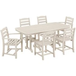 POLYWOOD La Casa Cafe 7-Piece Sand Dining Set With Nautical Table