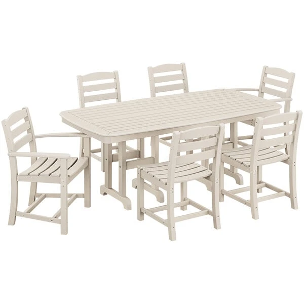POLYWOOD La Casa Cafe 7-Piece Sand Dining Set With Nautical Table 1 POLYWOOD La Casa Cafe 7-Piece Sand Dining Set With Nautical Table