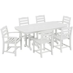 POLYWOOD La Casa Cafe 7-Piece White Dining Set With Nautical Table